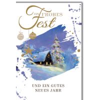 Weihnachten Haus mit Christbaum Gemälde frohes Fest...