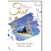 Weihnachten Haus mit Christbaum Gemälde frohes Fest...