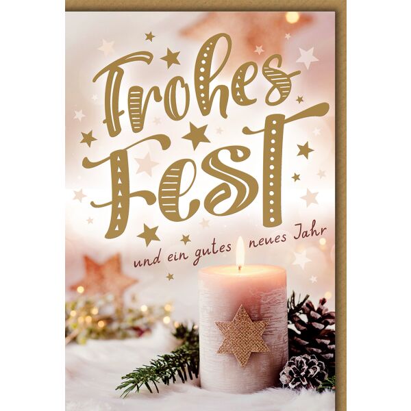 Weihnachten Kerze mit großem Stern frohes Fest Glückwunschkarte mit Umschlag