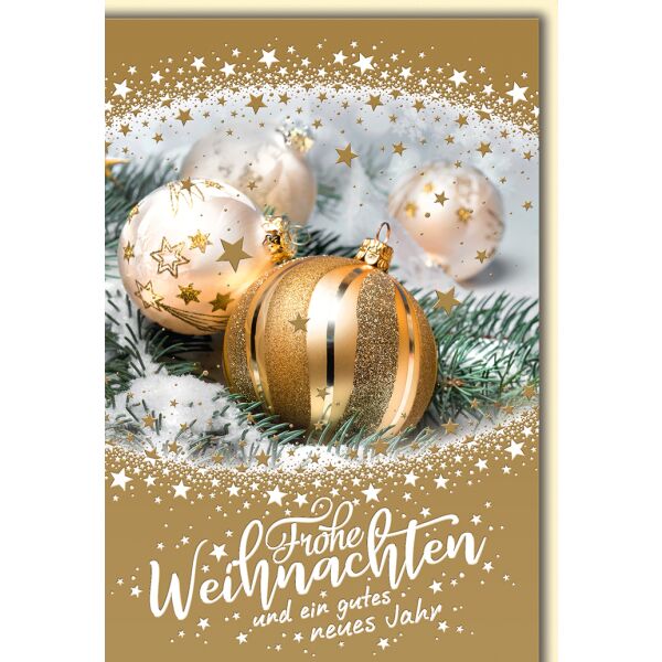 Weihnachten Christbaumkugeln gold-perlmutt Glückwunschkarte mit Umschlag