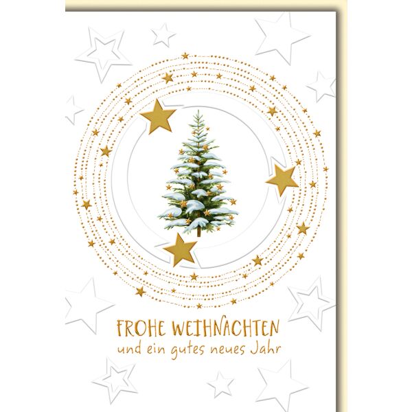 Weihnachten Tanne mit Schnee und Sternen Glückwunschkarte mit Umschlag