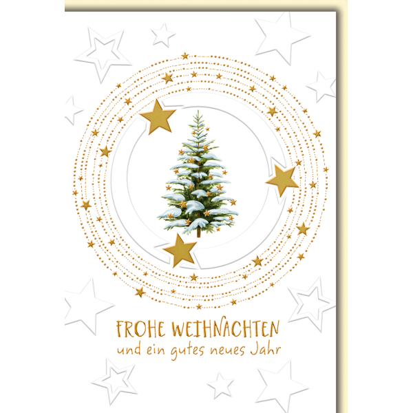 Weihnachten Tanne mit Schnee und Sternen Glückwunschkarte mit Umschlag