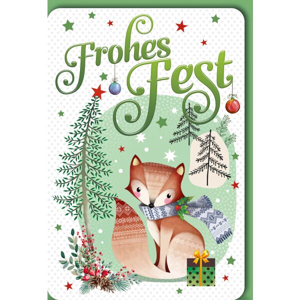 Weihnachten Fuchs mit Schal und Geschenk frohes Fest Glückwunschkarte mit Umschlag