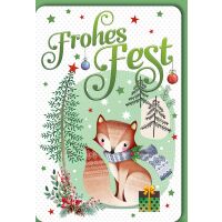 Weihnachten Fuchs mit Schal und Geschenk frohes Fest...