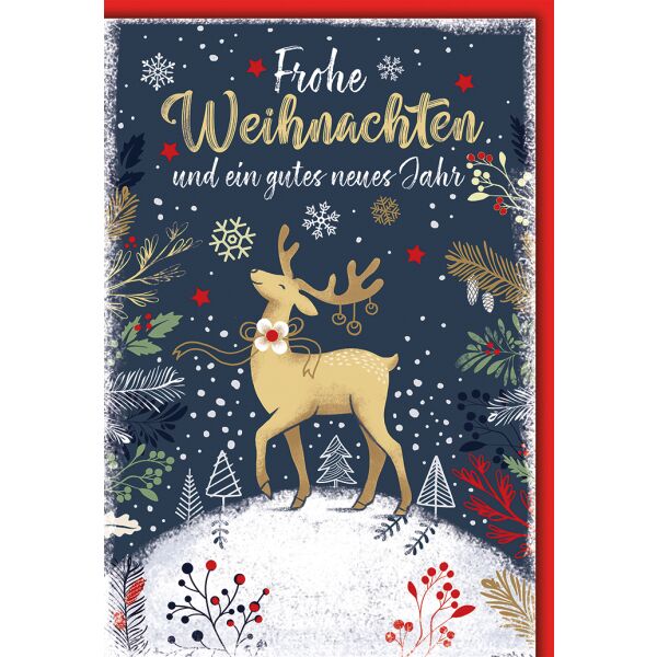 Weihnachten Reh mit Schleife Glückwunschkarte mit Umschlag