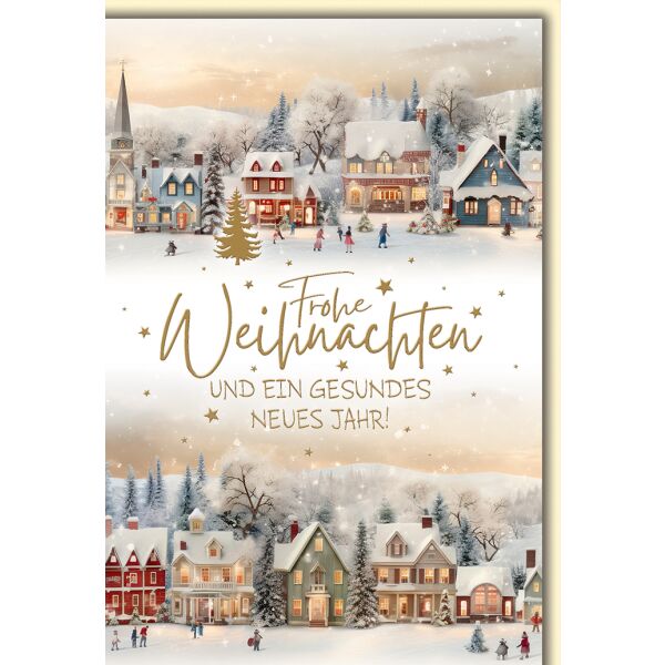 A Weihnachten Winterdorf mit spielenden Kindern Glückwunschkarte mit Umschlag