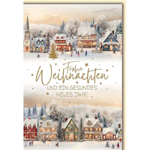 A Weihnachten Winterdorf mit spielenden Kindern Glückwunschkarte mit Umschlag