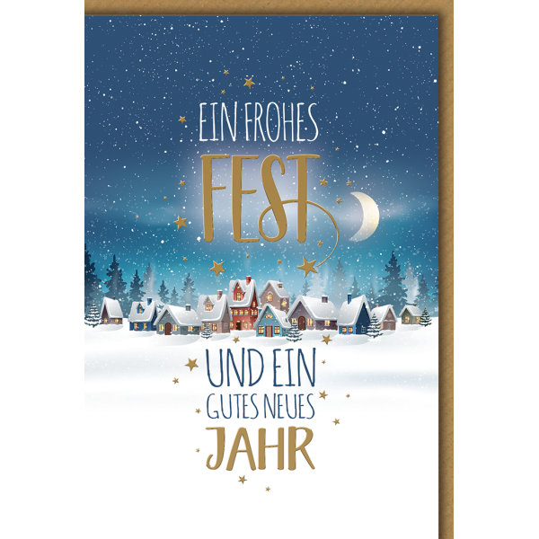 Weihnachten Dorf im Schnee Glückwunschkarte mit Umschlag