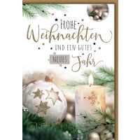 Weihnachten Kugel und Kerze weiss Glückwunschkarte...