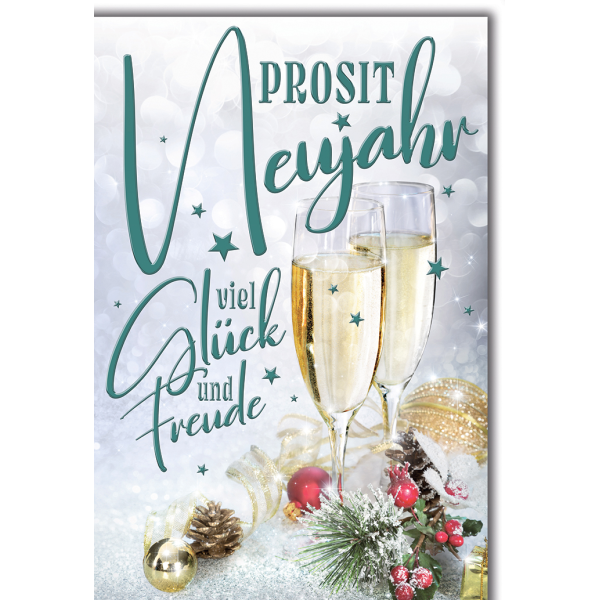 Neujahr Sektgläser Prosit Neujahr Glück und Freude Glückwunschkarte mit Umschlag
