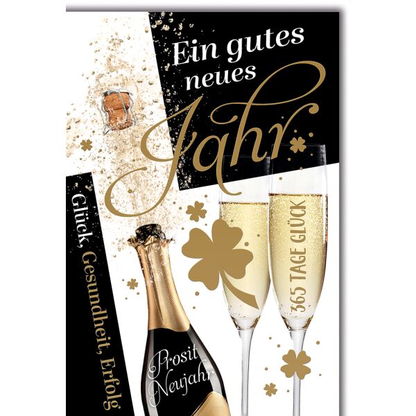 Neujahr Sektflasche und Gläser gutes neues Jahr Glückwunschkarte mit Umschlag