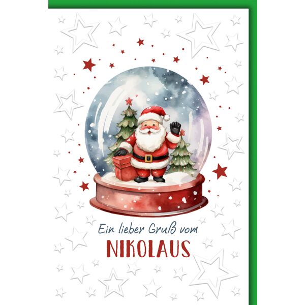Nikolaus Schneekugel Gruß vom Nikolaus Glückwunschkarte mit Umschlag
