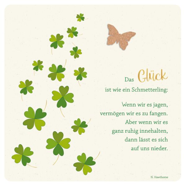 Allgemeine Wünsche Moments Collection Karte mit Briefumschlag Glück Kleeblätter Kork Schmetterling