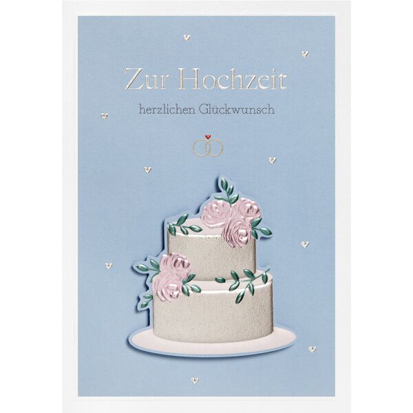 Hochzeit Prisma Collection unverpackte Glückwunschkarte mit Briefumschlag Ringe Kuchen Applikation
