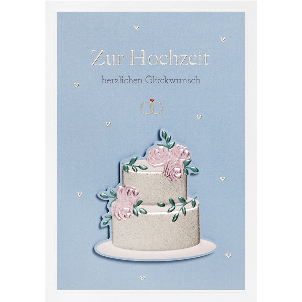 Hochzeit Prisma Collection unverpackte Glückwunschkarte mit Briefumschlag Ringe Kuchen Applikation