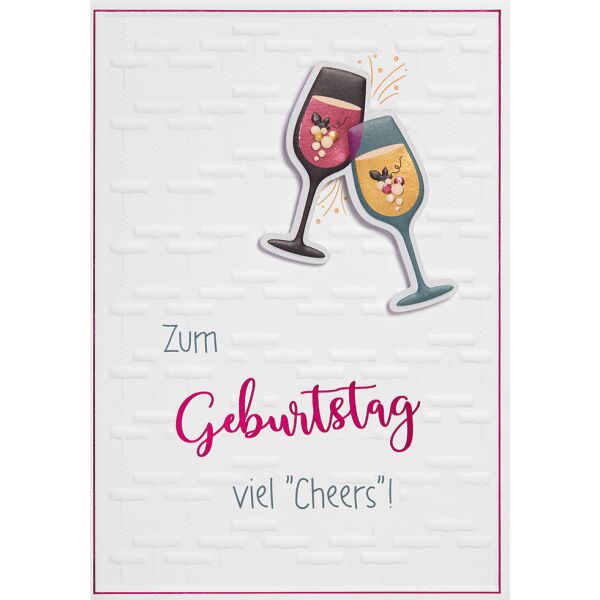 Geburtstag Prisma Collection unverpackte Glückwunschkarte mit Briefumschlag Cheers Sektgläser Applikation