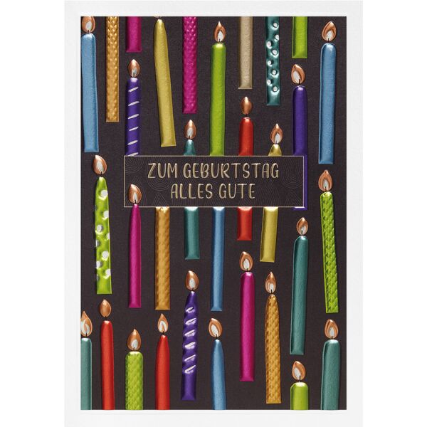 Geburtstag Prisma Collection unverpackte Glückwunschkarte mit Briefumschlag bunte Kerzen Foliendruck und Blindprägung