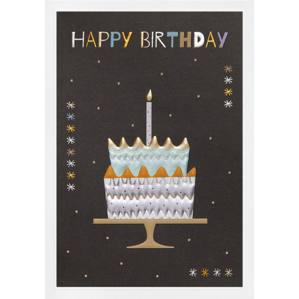Geburtstag Prisma Collection unverpackte Glückwunschkarte mit Briefumschlag Kuchen mit Kerze Blindprägung