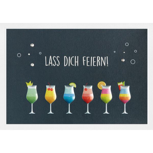 Allgemeine Wünsche Prisma Collection unverpackte Glückwunschkarte mit Briefumschlag Cocktails Lass dich feiern