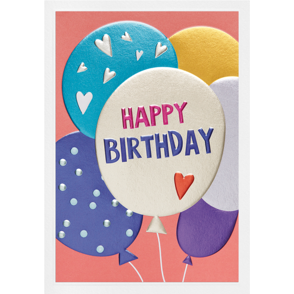 Geburtstag Prisma Collection unverpackte Glückwunschkarte mit Briefumschlag Herz Luftballons Happy Birthday Foliendruck