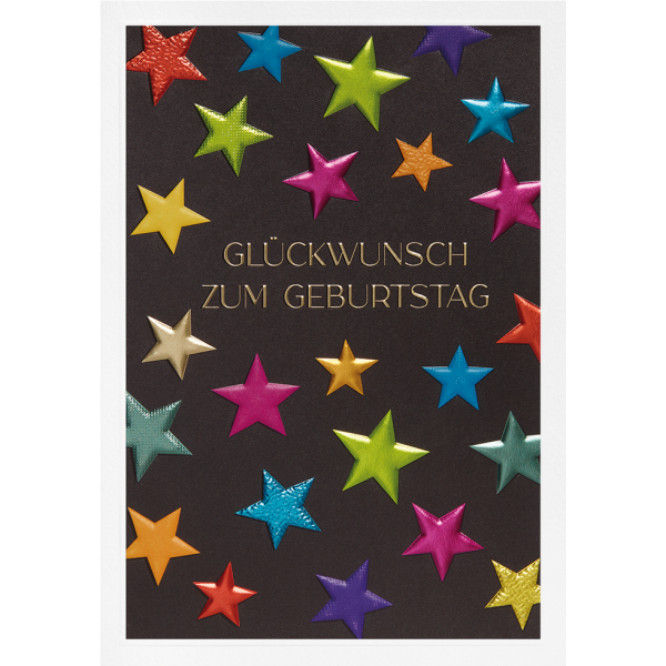 Geburtstag Prisma Collection unverpackte Glückwunschkarte mit Briefumschlag bunte Sterne Foliendruck Blindprägung
