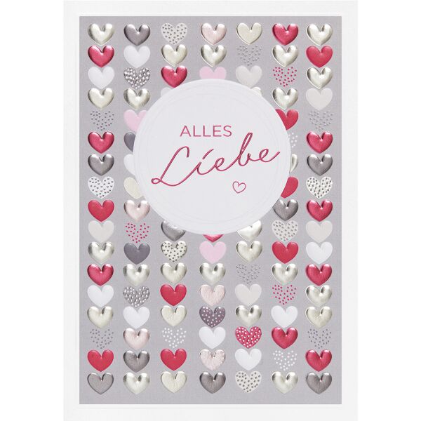 Allgemeine Wünsche Prisma Collection unverpackte Glückwunschkarte mit Briefumschlag kleine Herzen alles Liebe Foliendruck