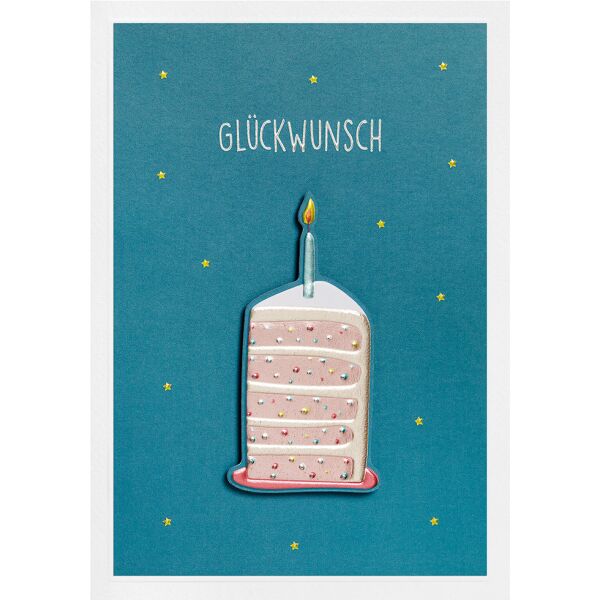 Allgemeine Wünsche Prisma Collection unverpackte Glückwunschkarte mit Briefumschlag Kuchenstück mit Kerze Applikation
