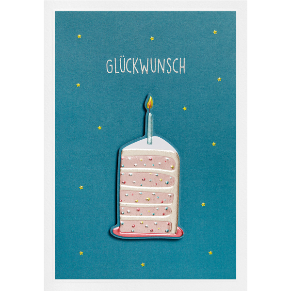Allgemeine Wünsche Prisma Collection unverpackte Glückwunschkarte mit Briefumschlag Kuchenstück mit Kerze Applikation