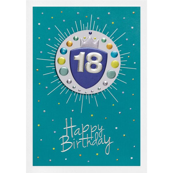 18. Geburtstag Prisma Collection unverpackte Glückwunschkarte mit Briefumschlag 18 auf Schild Applikation Happy Birthday