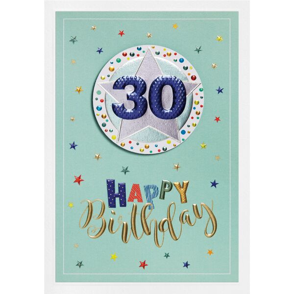 30. Geburtstag Prisma Collection unverpackte Glückwunschkarte mit Briefumschlag 30 Sterne Applikation Blindprägung