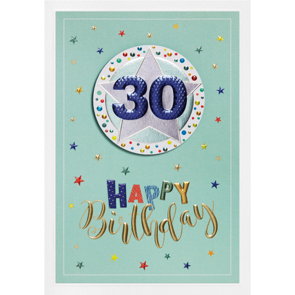 30. Geburtstag Prisma Collection unverpackte Glückwunschkarte mit Briefumschlag 30 Sterne Applikation Blindprägung