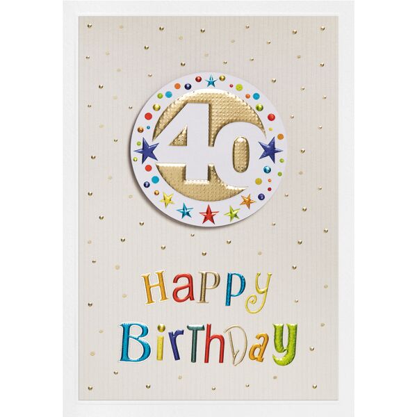 40. Geburtstag Prisma Collection unverpackte Glückwunschkarte mit Briefumschlag 40 bunte Sterne Applikation Happy Birthday