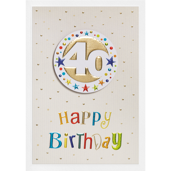 40. Geburtstag Prisma Collection unverpackte Glückwunschkarte mit Briefumschlag 40 bunte Sterne Applikation Happy Birthday