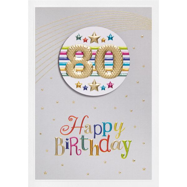 80. Geburtstag Prisma Collection unverpackte Glückwunschkarte mit Briefumschlag 80 bunte Sterne Streifen Applikation