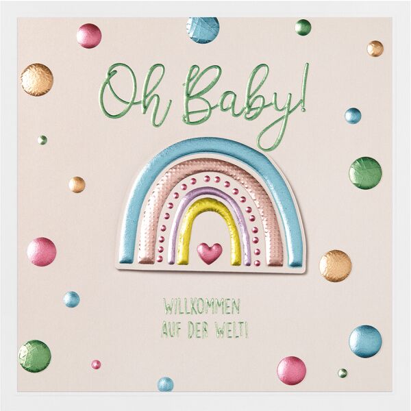 Geburt Baby Prisma Collection unverpackte Glückwunschkarte mit Briefumschlag Oh Baby Willkommen Regenbogen Applikation