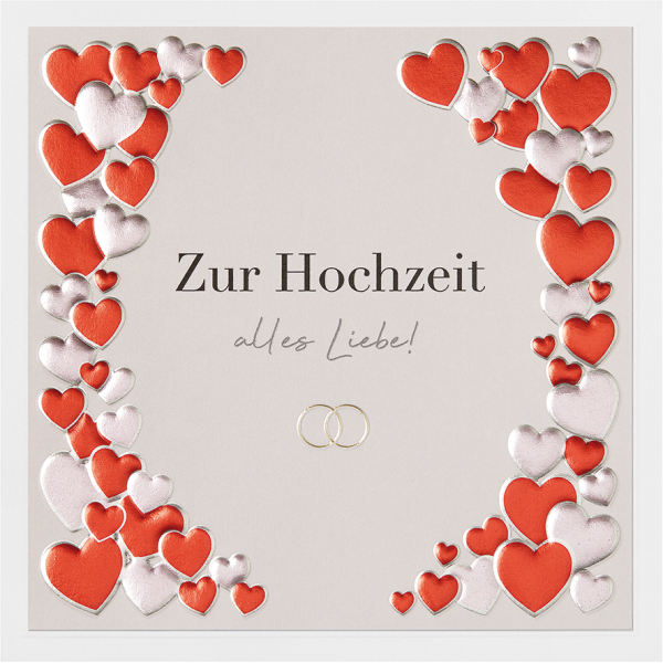 Hochzeit Prisma Collection unverpackte Glückwunschkarte mit Briefumschlag Herzen Ringe Prägung