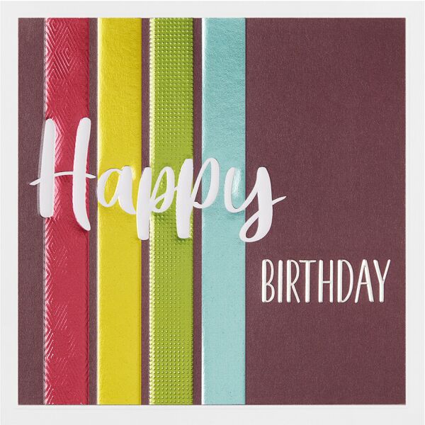 Geburtstag Prisma Collection unverpackte Glückwunschkarte mit Briefumschlag Happy Birthday bunte Streifen Blindprägung