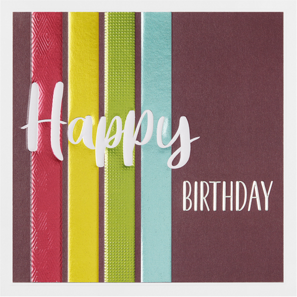 Geburtstag Prisma Collection unverpackte Glückwunschkarte mit Briefumschlag Happy Birthday bunte Streifen Blindprägung