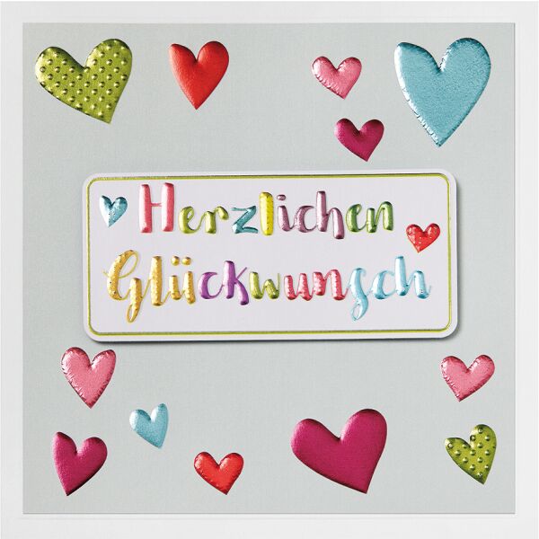 Allgemeine Wünsche Prisma Collection unverpackte Glückwunschkarte mit Briefumschlag Herzen Applikation Foliendruck