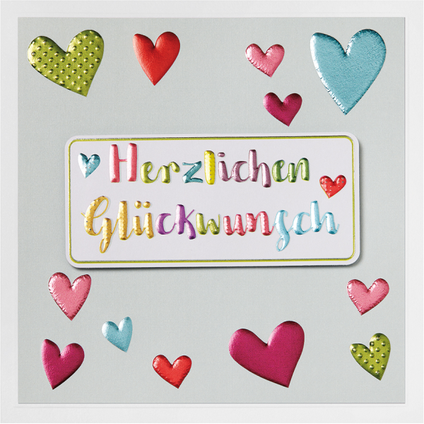 Allgemeine Wünsche Prisma Collection unverpackte Glückwunschkarte mit Briefumschlag Herzen Applikation Foliendruck
