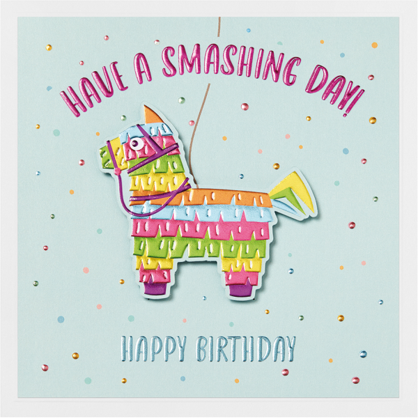 Geburtstag Prisma Collection unverpackte Glückwunschkarte mit Briefumschlag Lama Piniata Applikation Have a smashing Day