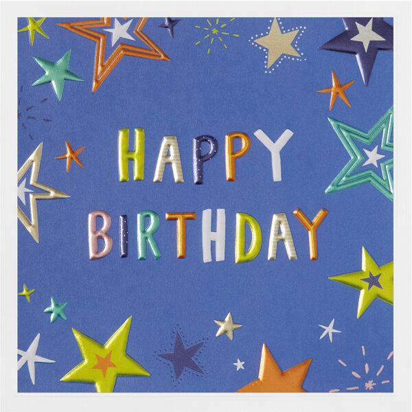 Geburtstag Prisma Collection unverpackte Glückwunschkarte mit Briefumschlag Happy Birthday bunte Sterne Prägung