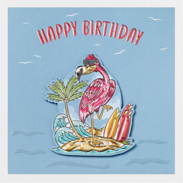 Geburtstag Prisma Collection unverpackte Glückwunschkarte mit Briefumschlag Pelikan Insel Applikation