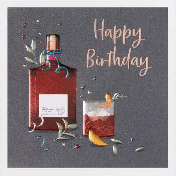 Geburtstag Prisma Collection unverpackte Glückwunschkarte mit Briefumschlag Whiskey Flasche und Glas Happy Birthday