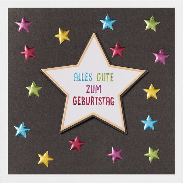 Geburtstag Prisma Collection unverpackte Glückwunschkarte mit Briefumschlag Sterne Applikation Alles Gute