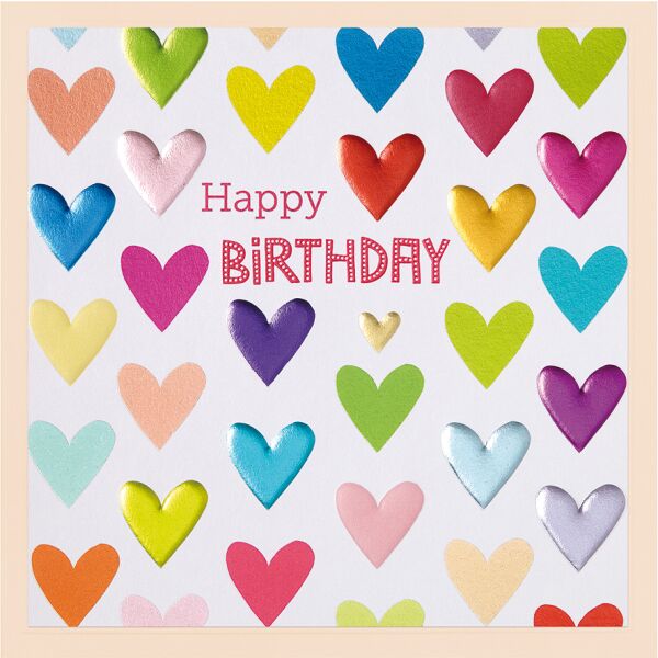 Geburtstag Prisma Collection unverpackte Glückwunschkarte mit Briefumschlag Happy Birthday Herzen Prägung