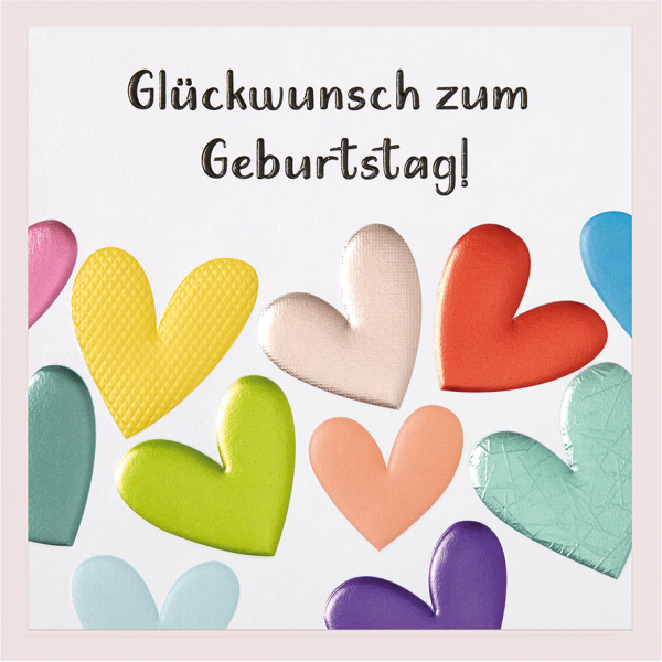 Geburtstag Prisma Collection unverpackte Glückwunschkarte mit Briefumschlag Glückwunsch bunte Herzen