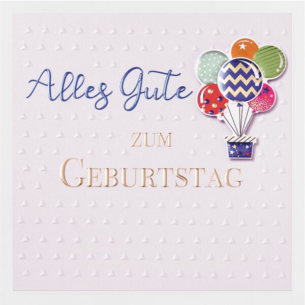 Geburtstag Prisma Collection unverpackte Glückwunschkarte mit Briefumschlag Applikation Luftballons mit Geschenk Blindprägung
