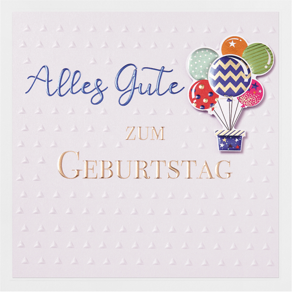 Geburtstag Prisma Collection unverpackte Glückwunschkarte mit Briefumschlag Applikation Luftballons mit Geschenk Blindprägung
