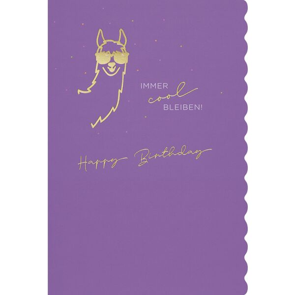 Geburtstag Simply Gold Collection unverpackte Glückwunschkarte mit Briefumschlag Lama Alpaka mit Goldfolie Immer cool bleiben